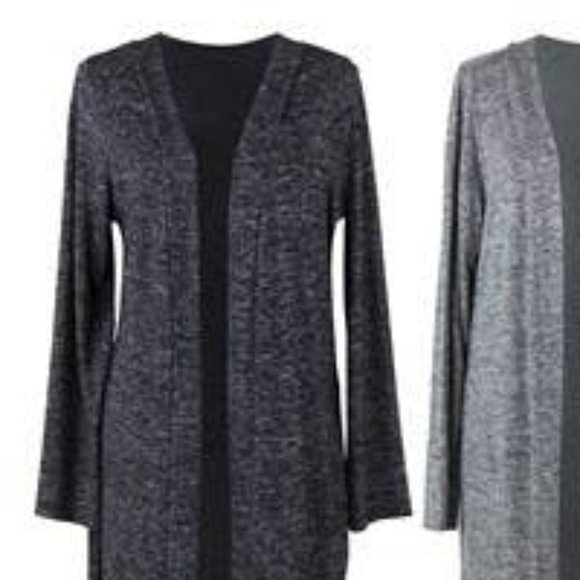 Heathered Blue Green Hello Mello Carefree Threads Long Open Front Cozy Cardigan - Picture 3 of 8